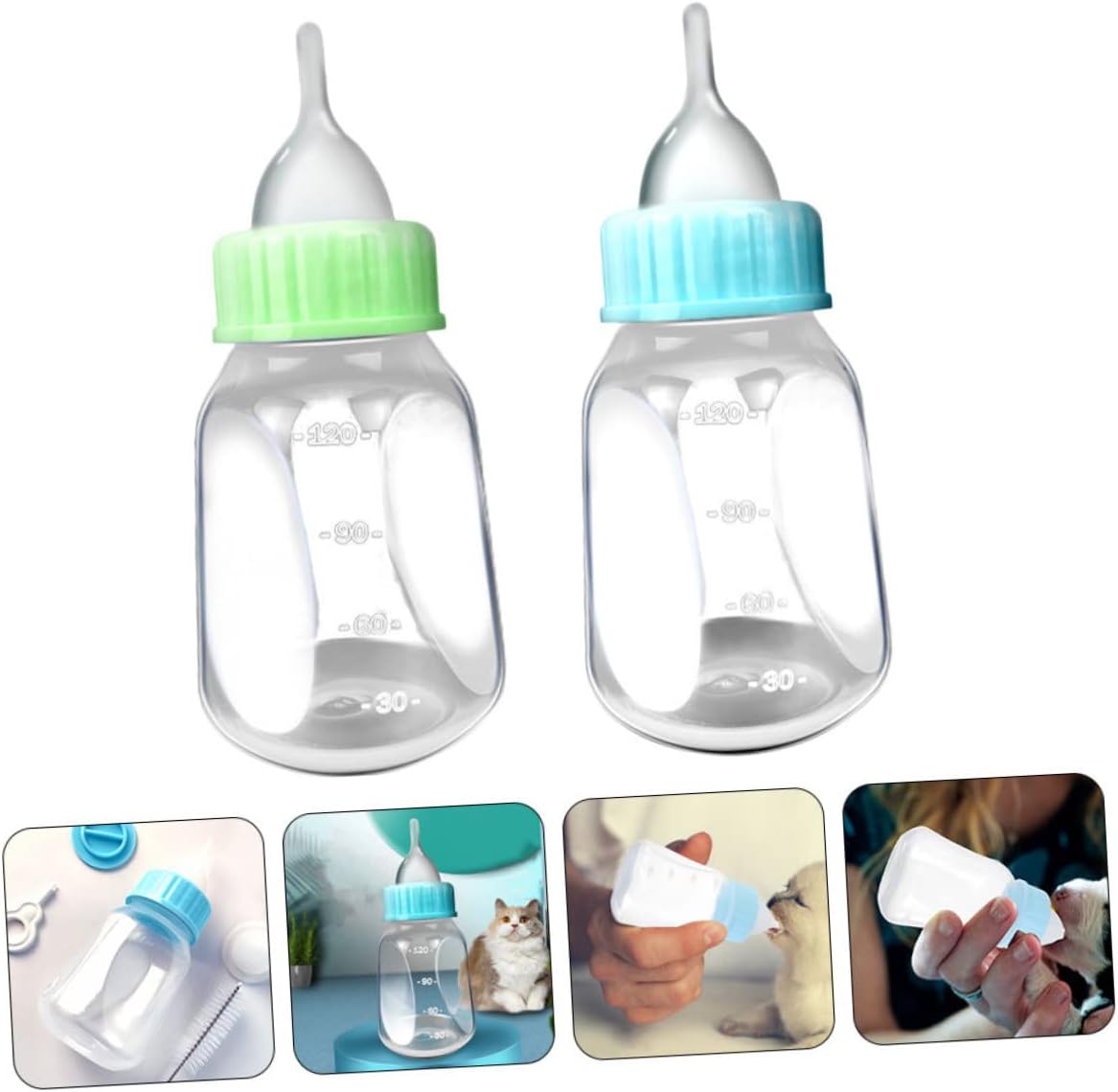 ORFOFE Pet Pacifier Bottle Feeding Kit with Precise Scale, 120ml Plastic | Blue and Green Options, Lightweight Design, for Newborn Kittens and Small Animals