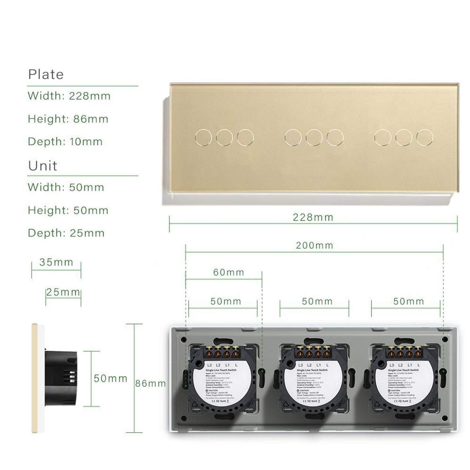Interruptor táctil de cristal, Manera elegante 300W multicolor del interruptor 9 Gang 1 de la luz pared panel tacto