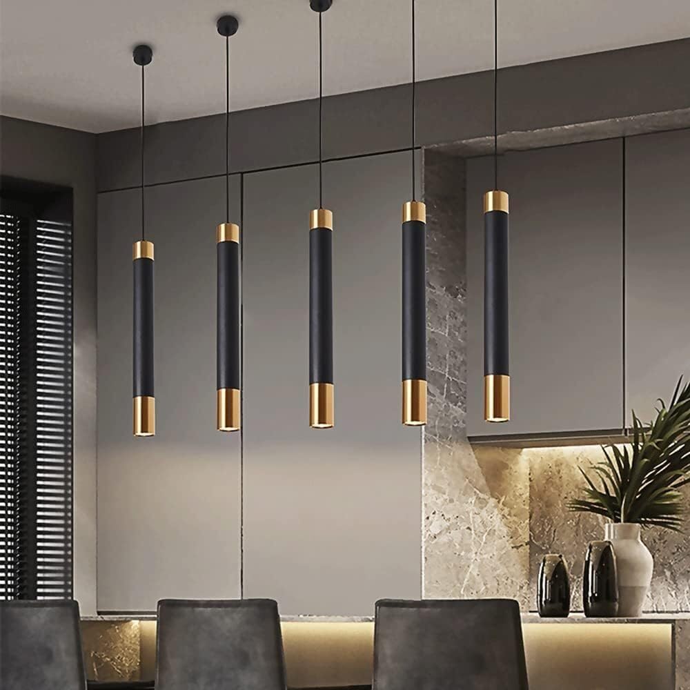 Lampada a sospensione lineare moderna e minimalista, lampada a cilindrica a tubo sopra il bar, lampadario lungo industriale for bagno, cucina, isola, sala da pranzo(Black-White light,55cm)