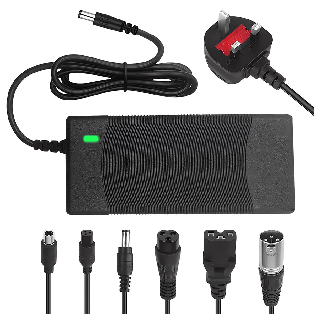 DAJASD Electric Scooter Charger, 42V 2A Hoverboard Charger with 6 Connectors DC5.5 x2.1/DC5.5 x2.5/8mm 3 Prong /12mm 3 Prong /8mm RCA/3-Pin Male XLR, Electric Bike Chargers Only for 36V Li-ion Battery
