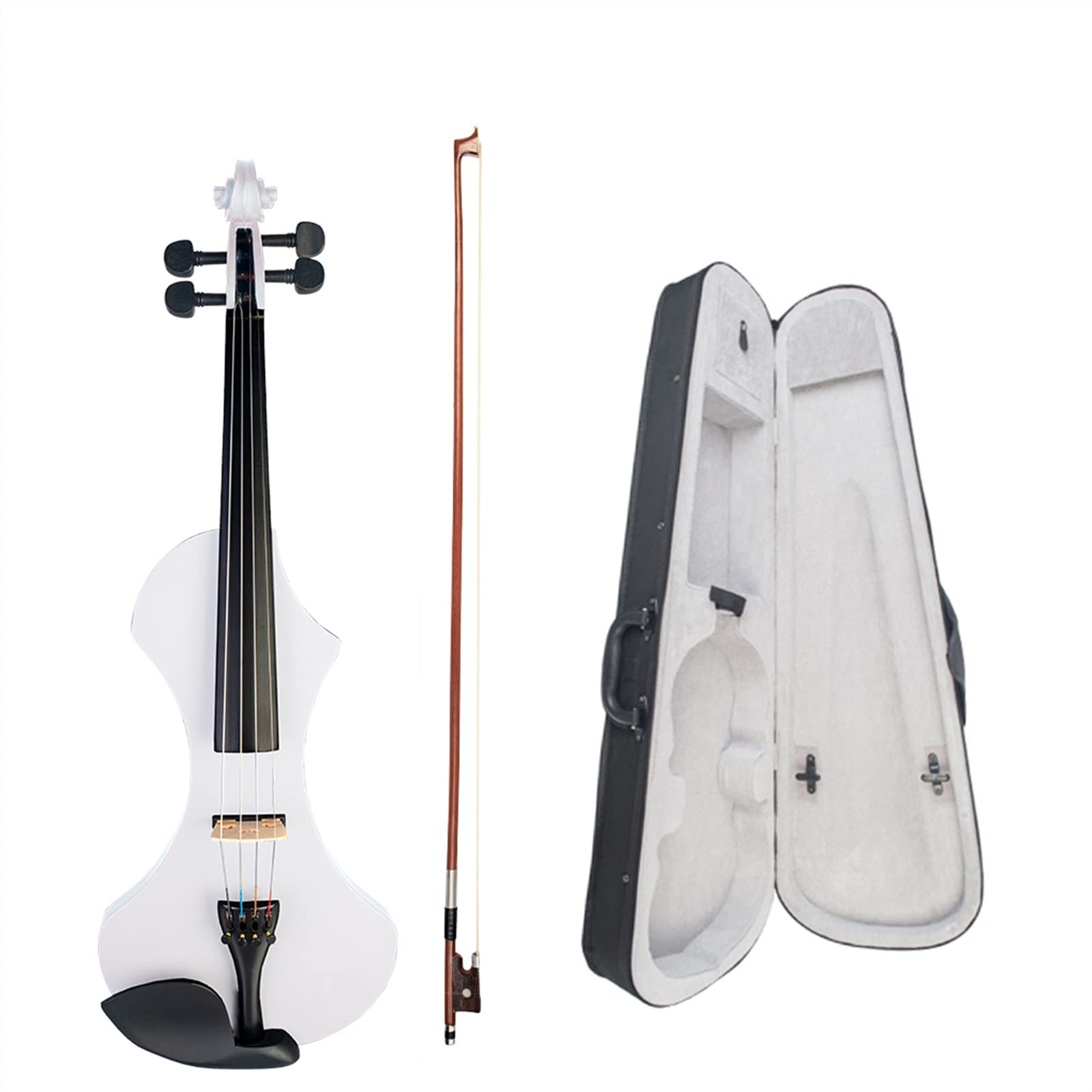 Violino Elettrico 4/4 Bianco Opaco Full Size in Legno Massello Set di Violino Elettronico/Silenzioso con Arco per Violino Custodia per Violino Corde per Violino Violini per Studenti