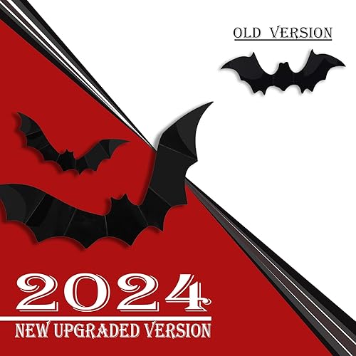 Miniatura 2 de Emopeak Murciélagos para decoración de pared, 120 unidades, calcomanías de decoración de murciélagos 3D de Halloween, impermeables, murciélagos