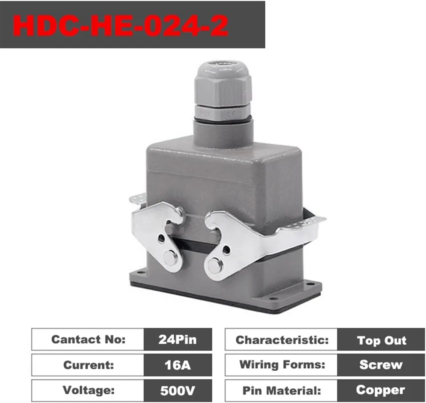 Heavy Duty Connectors HDC-HE-024-1/2/3/4 F/M 24pin Industrial Rectangular Aviation Connector Plug 16A 500V Screw Connection(Hdc-he-024-2)