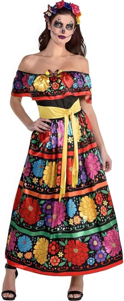 Amscan Multicolor Sugar Skull Beauty Dress & Headband Set - Enchanting Day of the Dead Costume