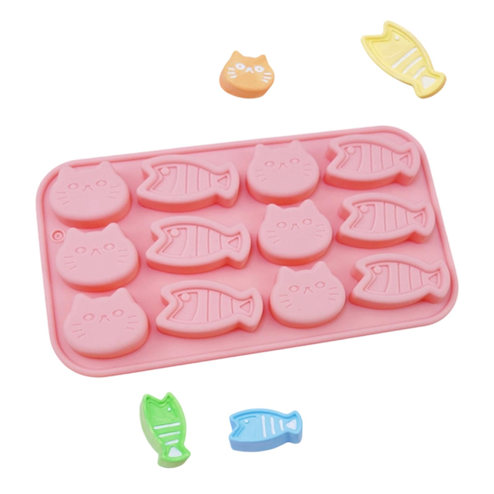Tsophreniq 12 Cavities Kitten and Fish Silicone Ice Cubes Molds Easy Demolding Dishwasher Safe for Making Freezing Drinks Freezers