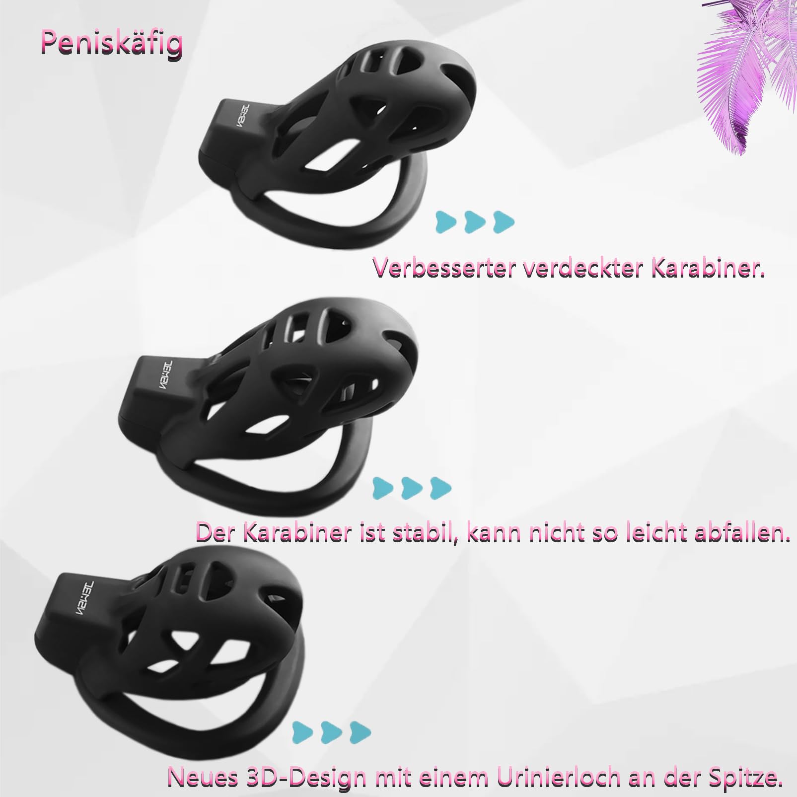 SeLgurFos Ceinture de chasteté 3D Set avec trois anneaux plus larges et ceinture Petite cage à pénis Chastity Cage avec urinoir Cage de chasteté SM Bondage sex toy pour hommes (XS)