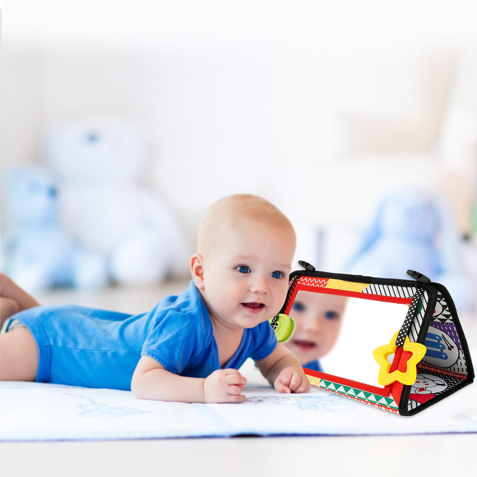 Set De Espejo Y Libro Sensorial 2 En 1 Para Bebés De 0 A 12 Meses – Juguete De Tela Con Espejo Irrompible Y Tarjetas De Contraste Blanco Y Negro, Ideal Para Tummy Time Y Estimulación Temprana