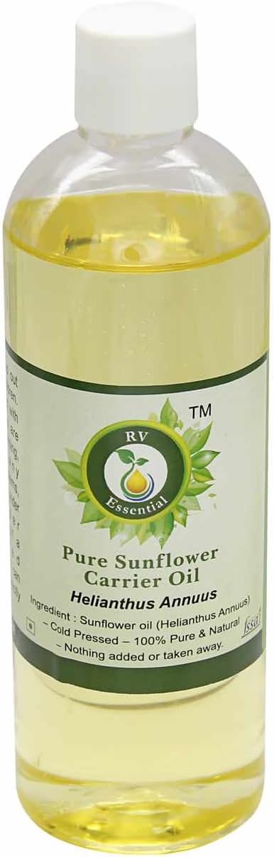Sunflower Oil | Helianthus Annuus | Sunflower Seed Oil | For Hair | For Cooking | For Body | For Face | Unrefined | 100% Pure Natural | Cold Pressed | 200ml | 6.76oz By R V Essential