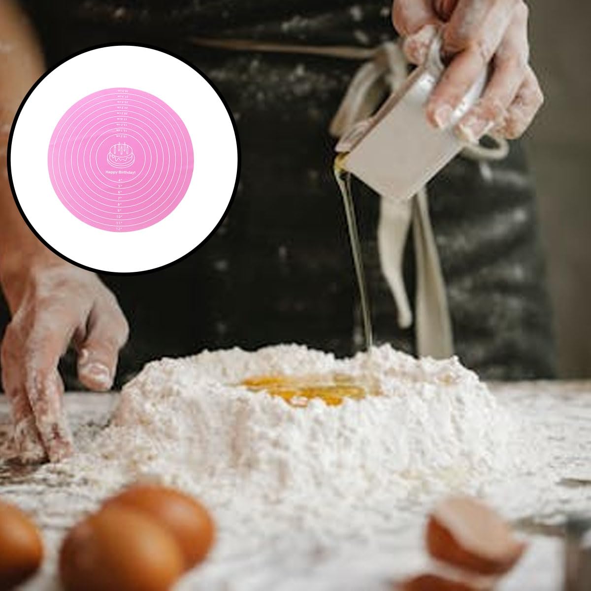 1 tapete redondo rosa para hornear, tapete giratorio para tartas, tapete redondo de silicona para hornear, tapete de repostería de 12 pulgadas para tartas