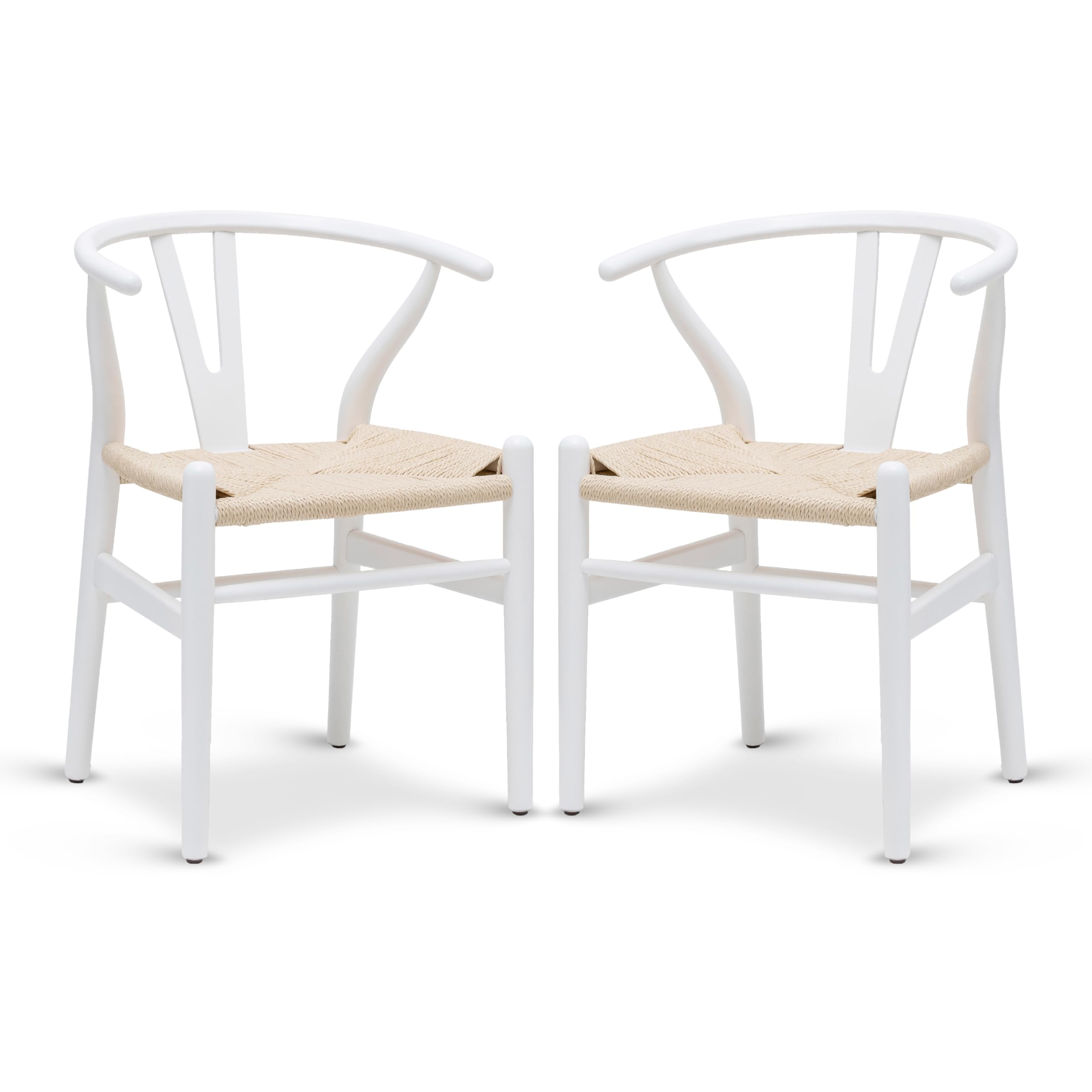 Poly & BARK Weave Dining Chairs – Mid-Century Modern Wishbone Dining Chairs with Arms, Solid Wood Frame, Indoor Use – White – Set of 2 - Ideal for Dining Room, Kitchen or Stylish Accent Setting