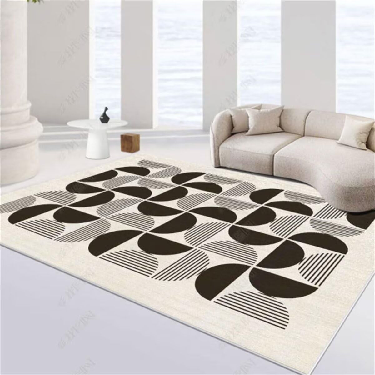Tapis antiderapant exterieur rond classique pour terrasse et salon moderne