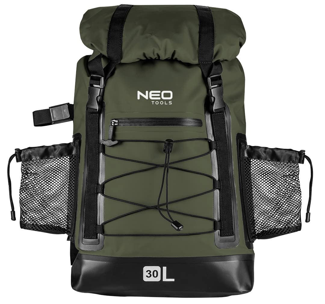 NEO TOOLS Sac à dos étanche 63-131, Capacité 30 Litres, 4en1, Couleur Vert Foncé, Sangles Latérales Réglables, 2 Poches, PVC 600D