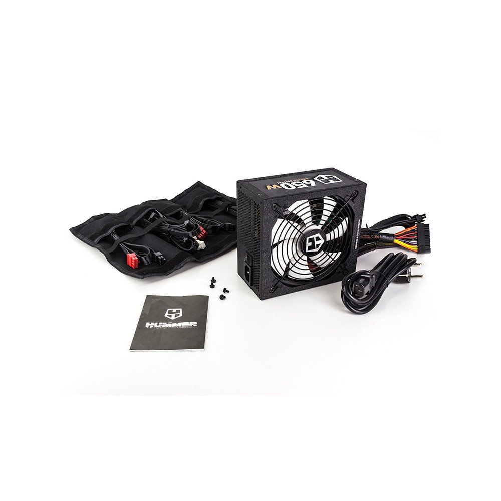Nox Hummer 650W -NXHM650BZ- Fuente de alimentación 650W, Certificado 80 Plus Bronze, cableado Modular, Ultra silenciosa, Ventilador 140mm, Color Negro
