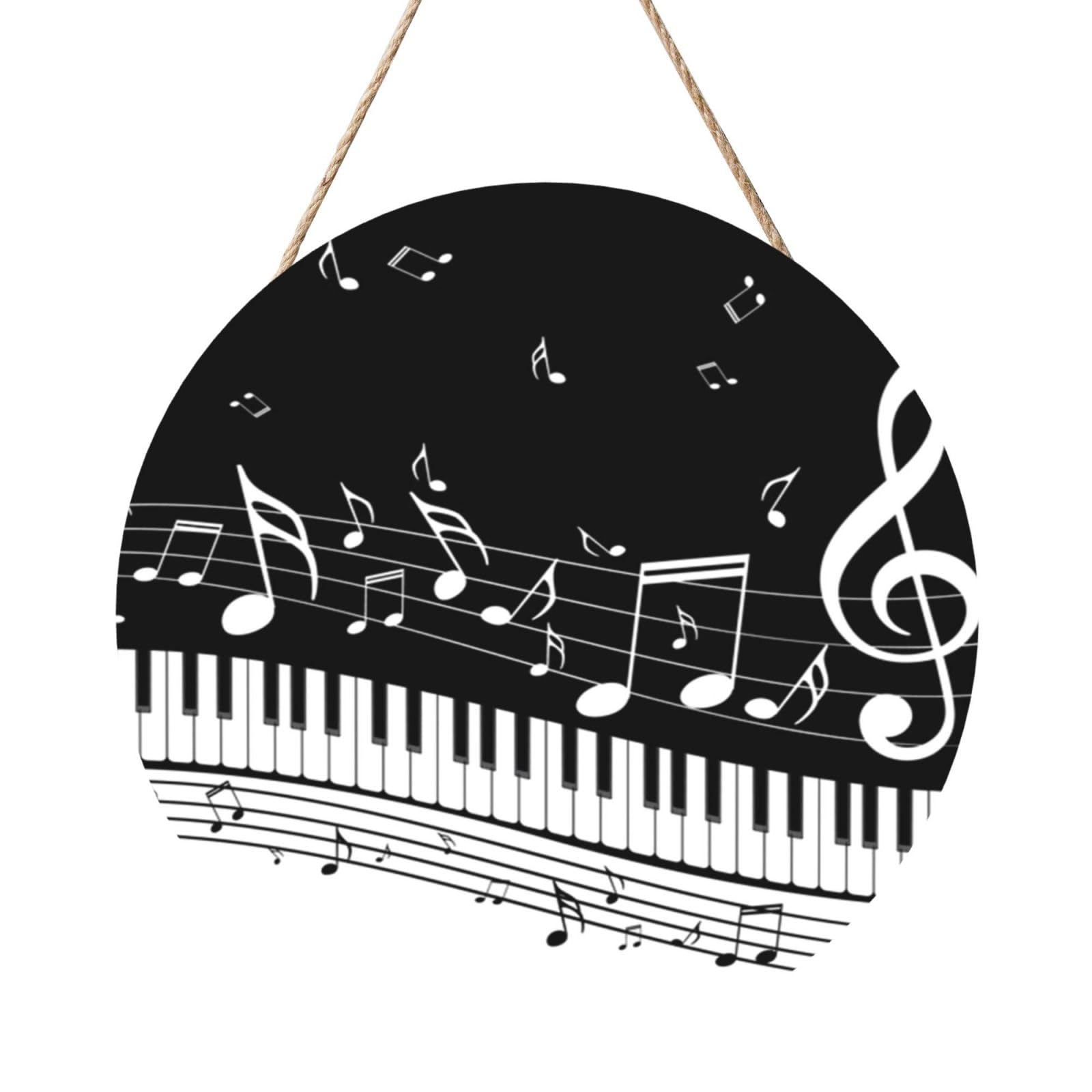 InOmak Piano Keys With Musical Notes, Round Wood Panel Painting 12 in, Wall Hanging Painting For Home