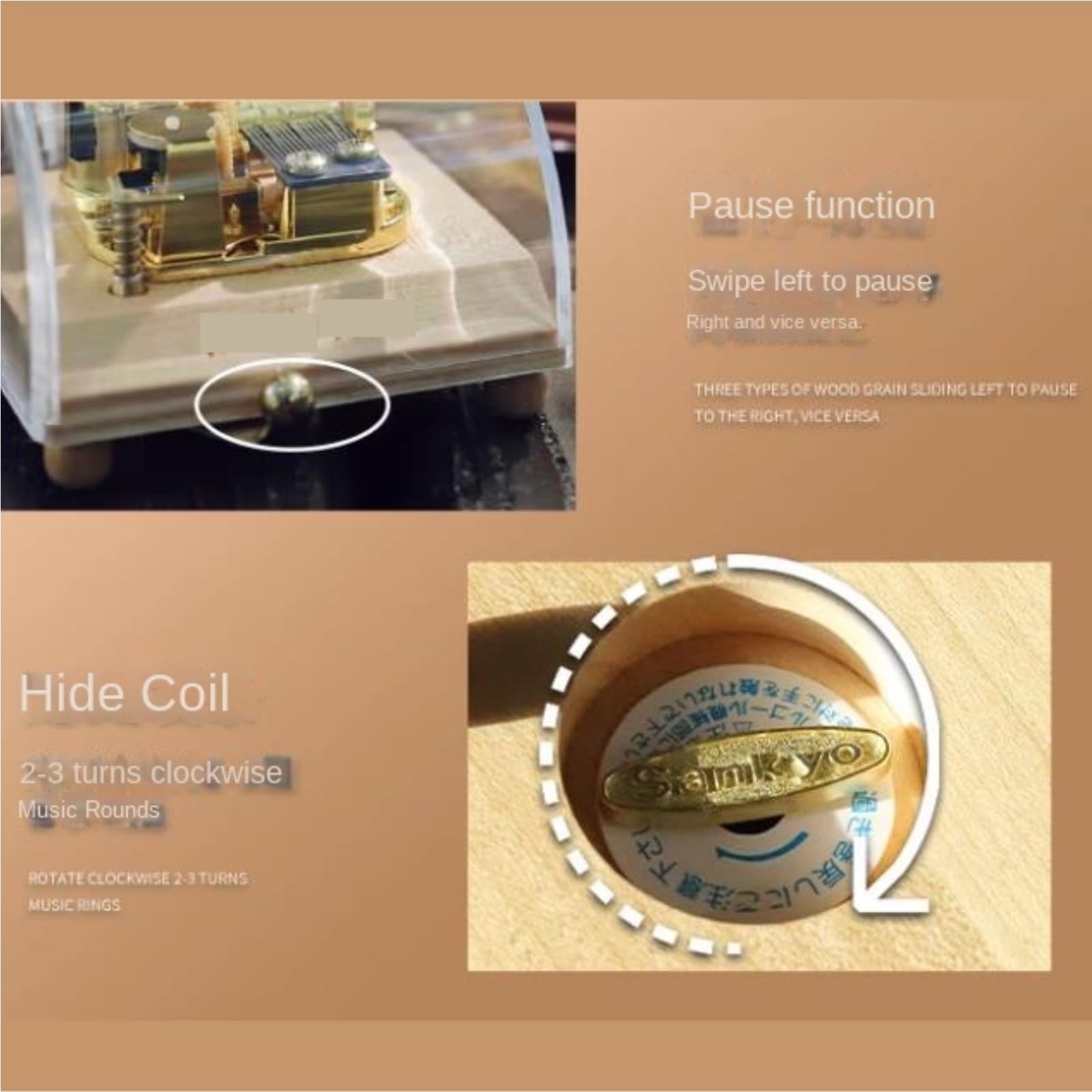 Caja De Música Decorativa Fonógrafo De Cuerda Madera Transparente Y Multifuncional Recuerdo Musical(2pieces)