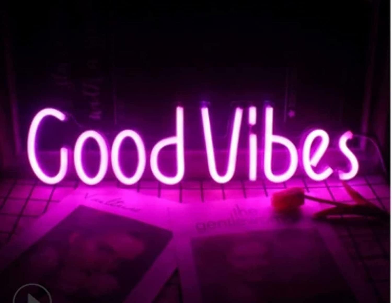 BPA Neon Light Sign LED Good Vibes Night Lights USB Operated Decorative Marquee Sign Bar Pub Store Club Garage Home Party Decor