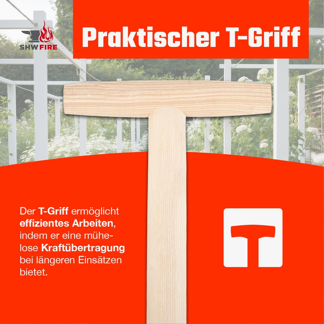 SHW-FIRE | Hohlspaten mit Eschenholzstiel, T-Griff, geschmiedetem Spezialstahl, Spaten ideal zum Pflanzen & Wurzeln durchtrennen | Made in Germany