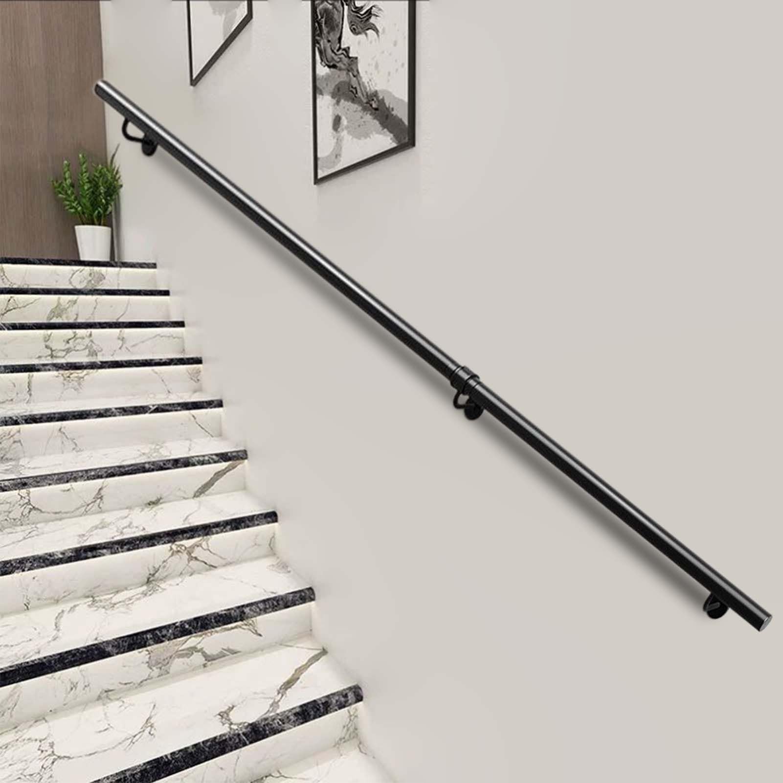 Fkxsxaz Black Staircase Handrail For Indoor Stairs, Non-Slip Hand Railings Grab Bar Kit With Brackets, Wall Mounted Decking Banister Interior Corridor Villa Building Loft(1Ft/30Cm)