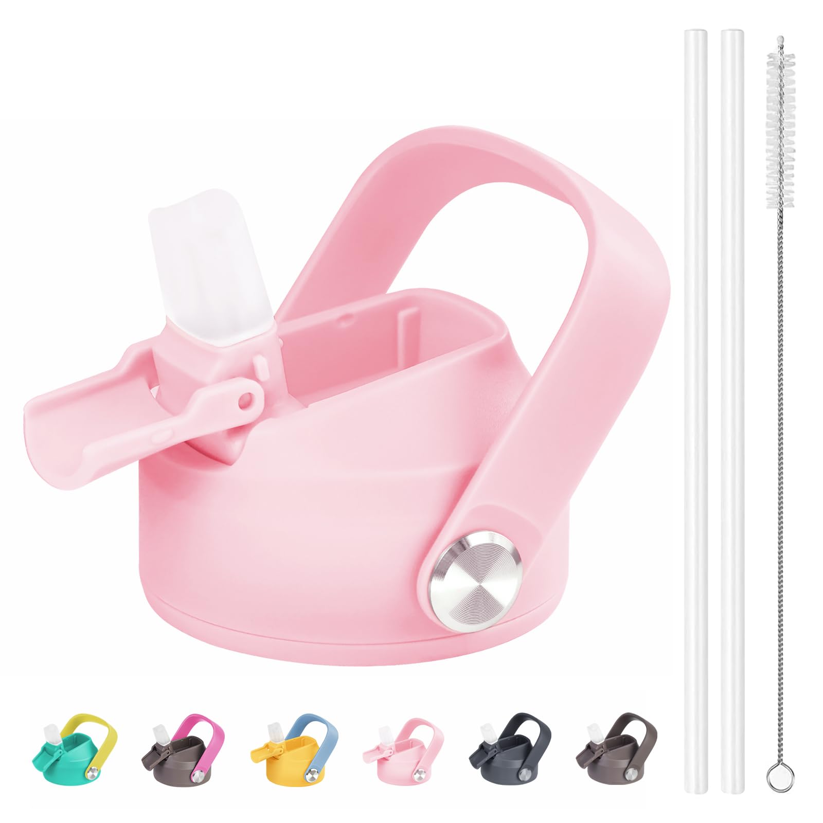 VminiStraw Lid with Cover, Compatible with HydroFlask Wide Mouth Water Bottle and More, Replacement Straw Lid for Hydro Flask Wide Mouth, Sports Bottle Straw Lid with Flexible Handle, Straw and Brush