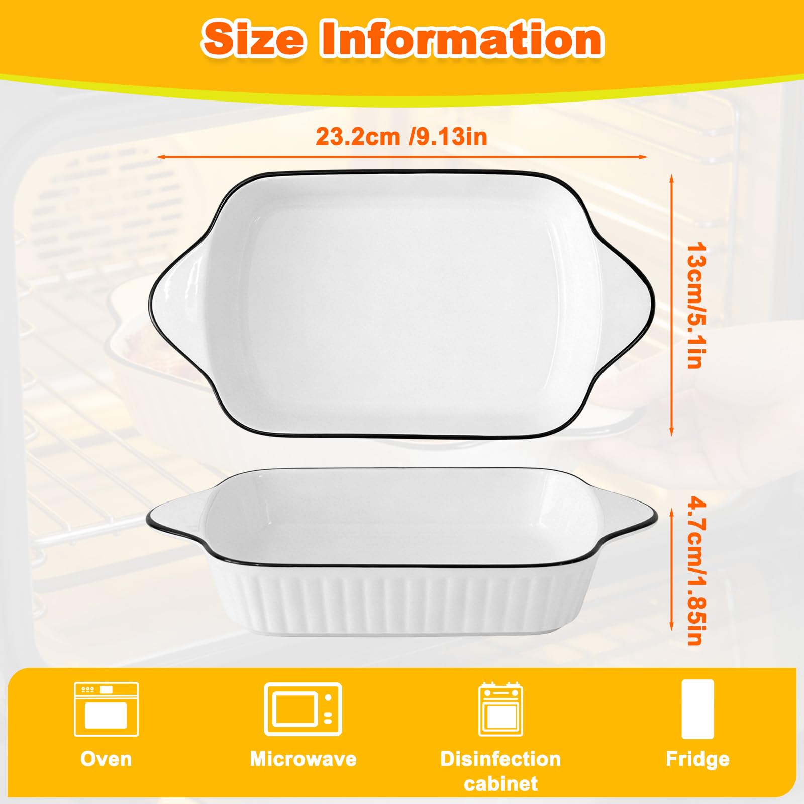 2 Pezzi Teglie Forno Ceramica con Manici, Set Pirofila Rettangolari Mini 23.2 x 13 x 4.7 cm, Teglia Piccola Forma Rettangolare per Lasagne & Tiramisu, Teglia per Microonde, Friggitrice Aria