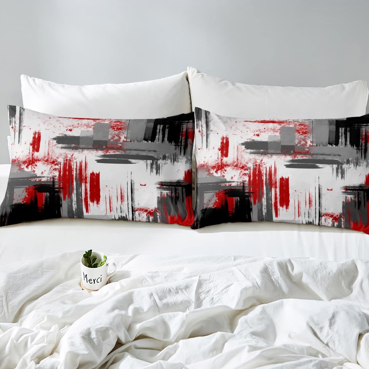 Set di biancheria da letto astratta moderna arte astratta trapunta per ragazzi ragazze bambini rosso grigio nero modello copripiumino set di biancheria da letto decorazione camera matrimoniale copril