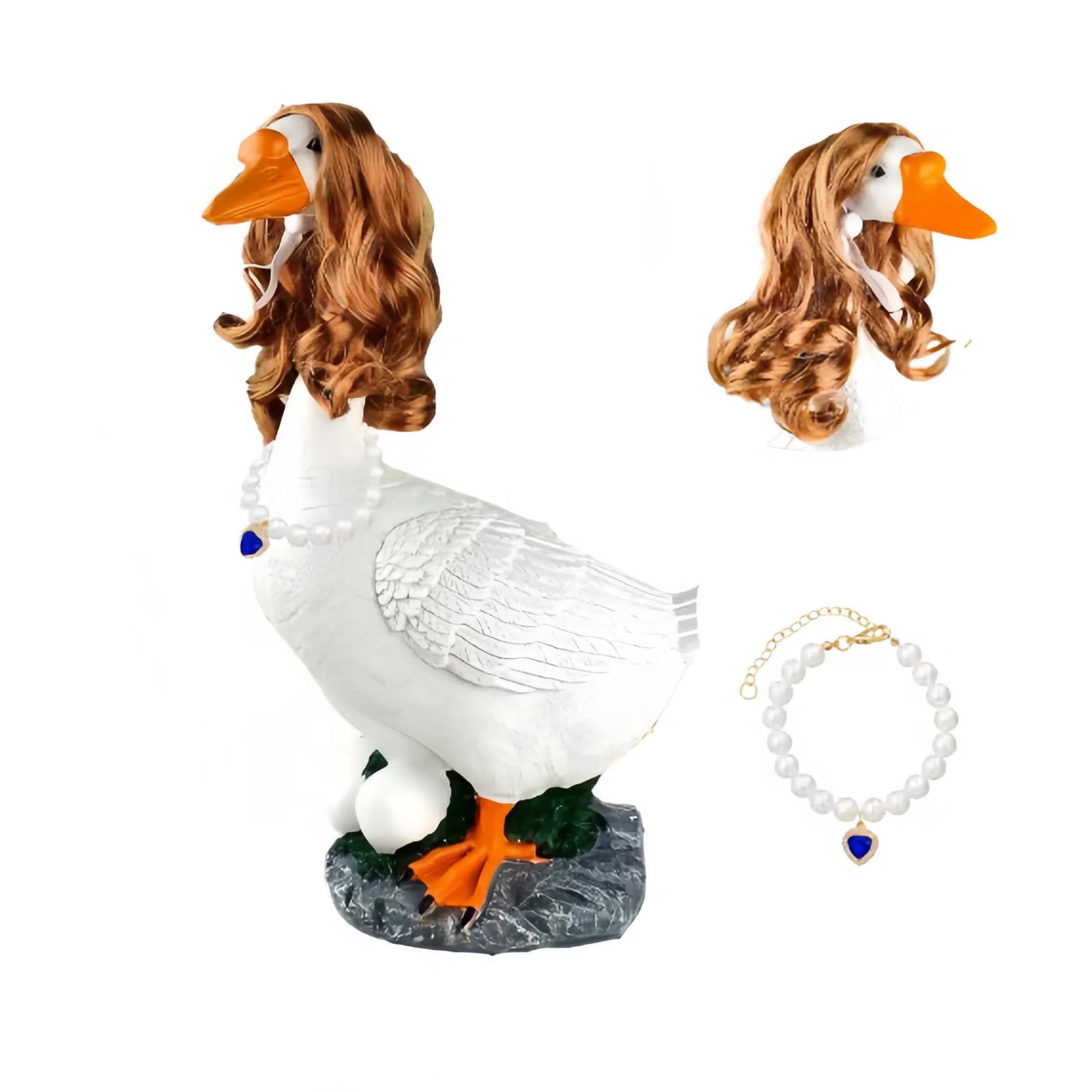 Porch Goose Outfit,Cute Goose's Braid Wig,2025 Creativity Porch Goose Wig Costume, Fashionable Dress for Porch Goose,Plastic Goose Costume for Yard(