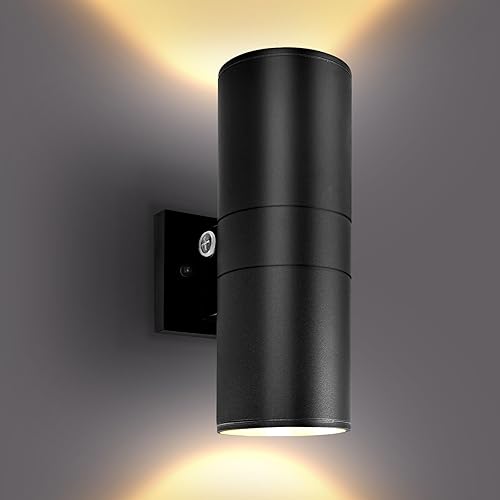 LUXRITE Lámpara de pared LED moderna para exteriores del anochecer al amanecer, 12 pulgadas, luz de arriba o abajo, 3CCT 3000K-5000K, aplique de