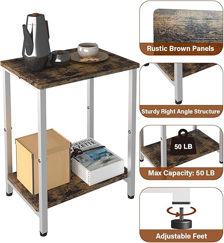 Miniatura 3 de Mesa auxiliar de 2 niveles, mesa auxiliar resistente con estantes, mesa de noche estrecha para espacios pequeños, mesa de tocadiscos para