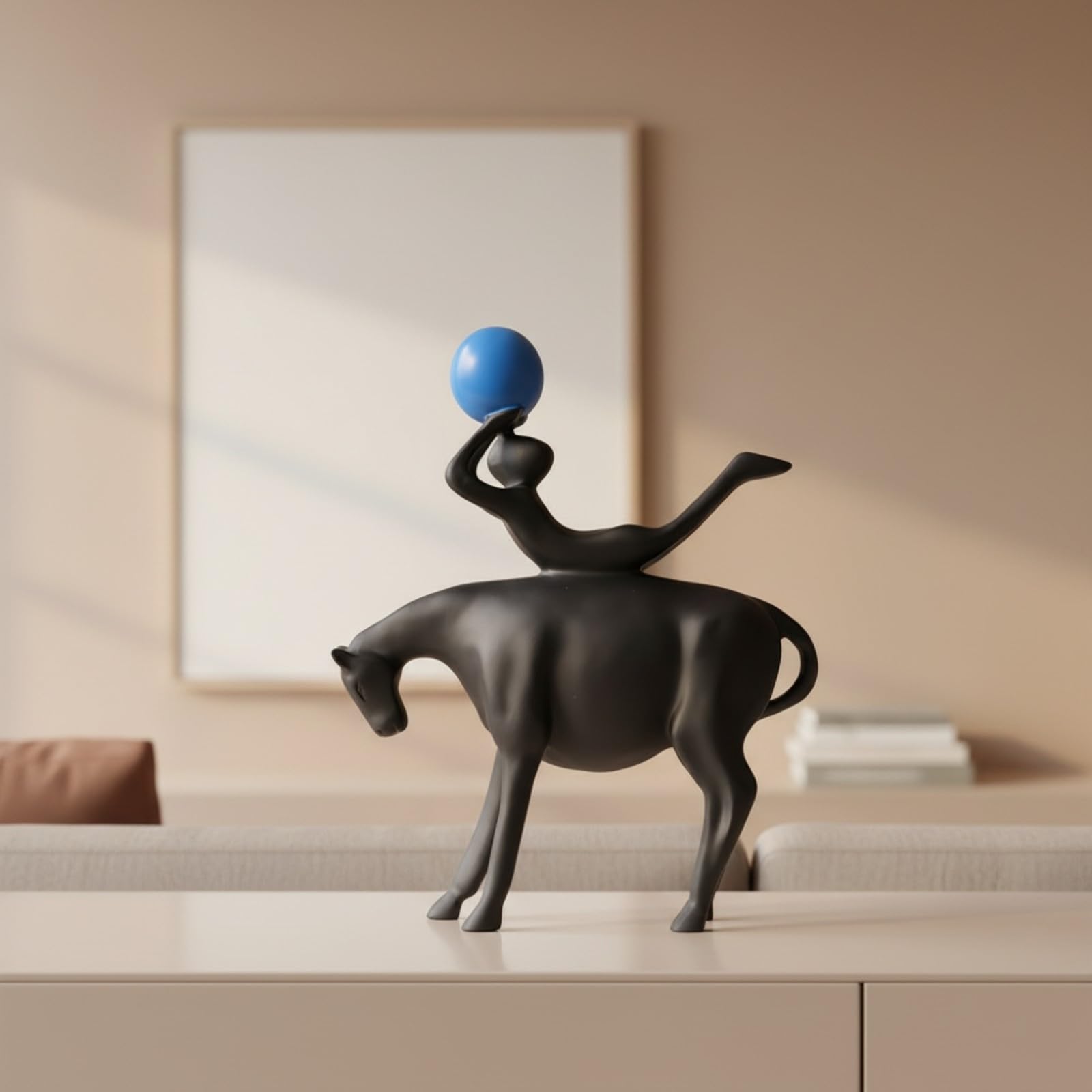 F Fityle Escultura Abstracto Artístico | Acabado Negro Opaco, Diseño Morno Minimalista, Escultura Conceptual, para Oficina, Bola Dorada