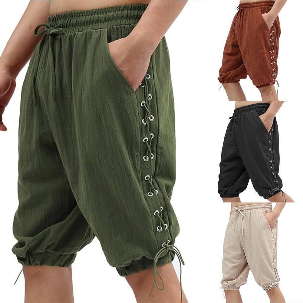 Gdfnmogo Pantalones cortos medievales de pirata renacentista para hombre, con cordones, ideales para fiestas temáticas y eventos