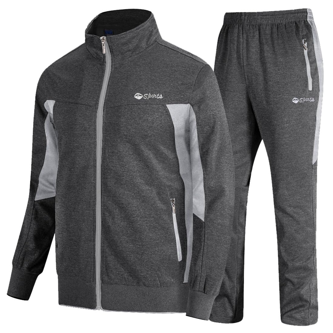TBMPOY Men's Tracksuits Sweatsuits for Men Set Track Suits 2 Piece Casual Athletic Jogging Warm Up Full Zip Sweat Suits Dark Grey/Light Grey XL