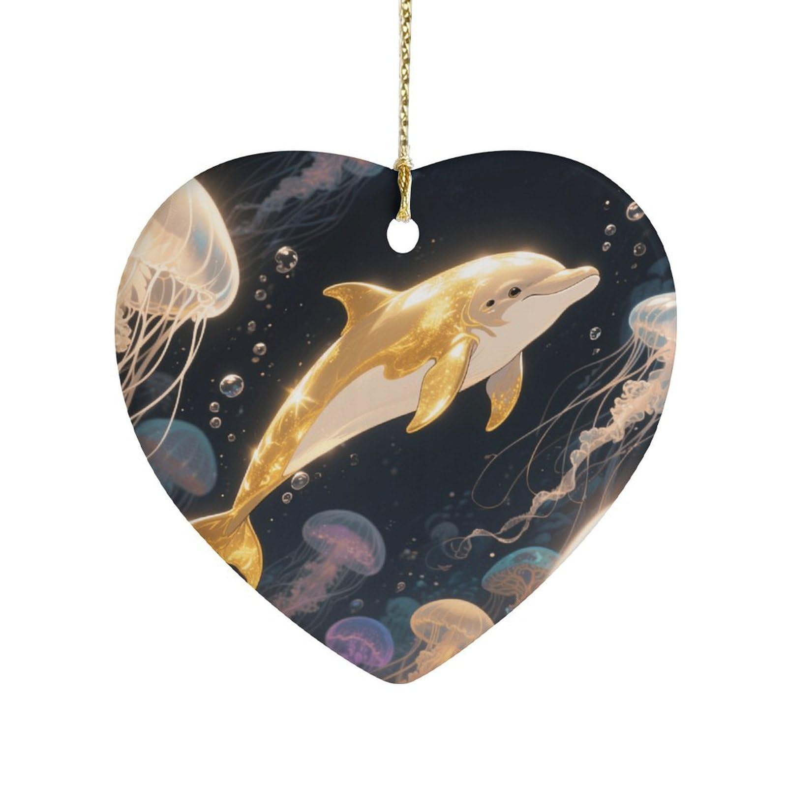 Fekiloot Style Golden Dolphin Ceramic Ornament Home Decor Keepsake