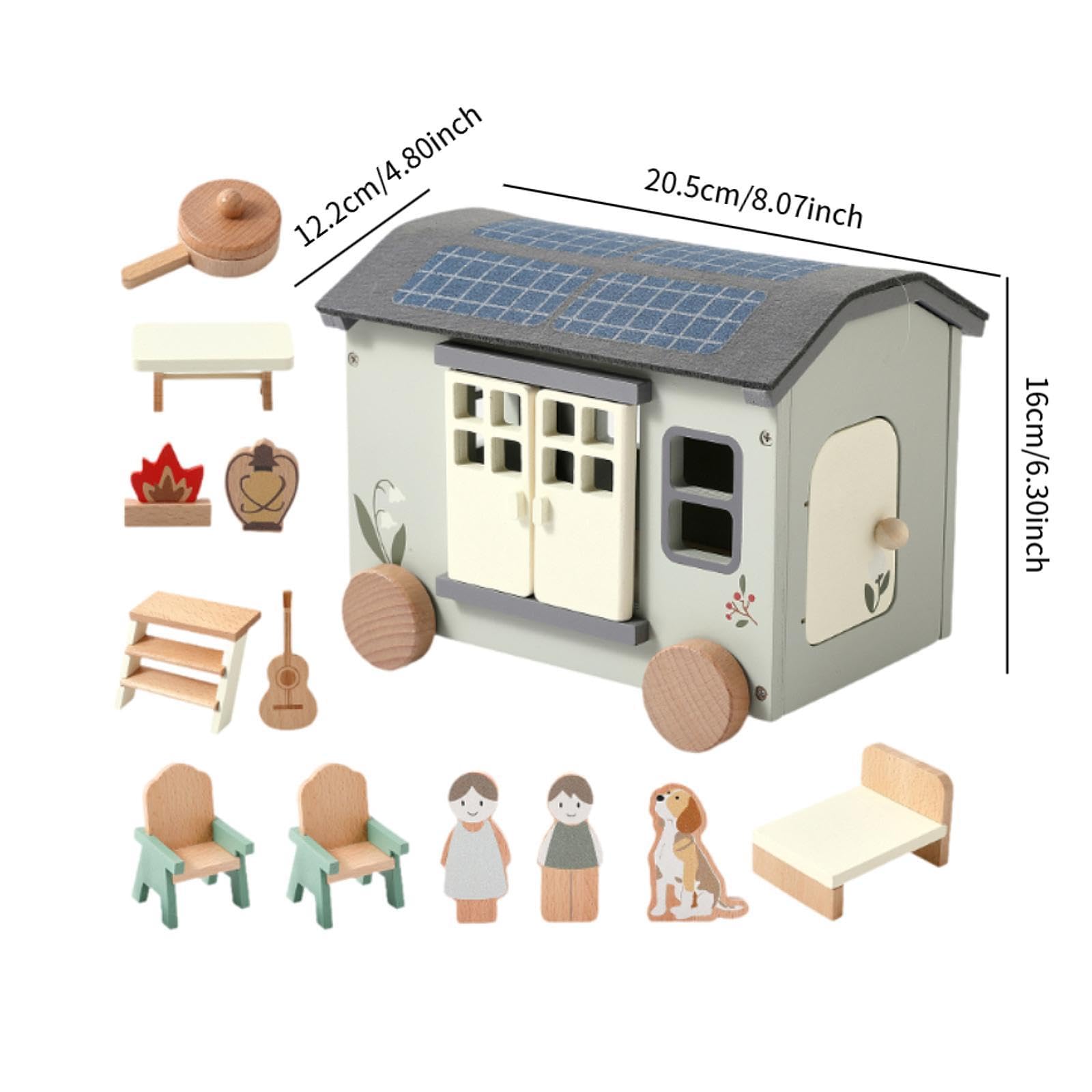 harayaa Holz Camping Set, Holztisch Und Stühle, Holz Camping Van, Rollenspiel, Puppenhaus, Pädagogisches Spielzeug für Kinder