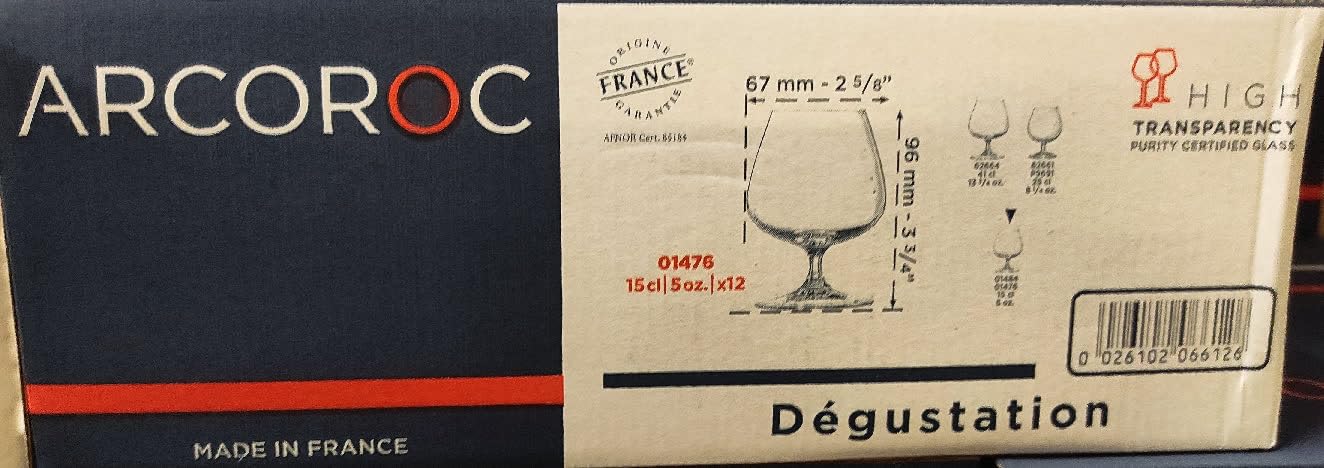 Lot de 12 verres à shot, verres à pied 15 cl pour dégustation Cognac, brandy, Arcoroc, modèle dégustation