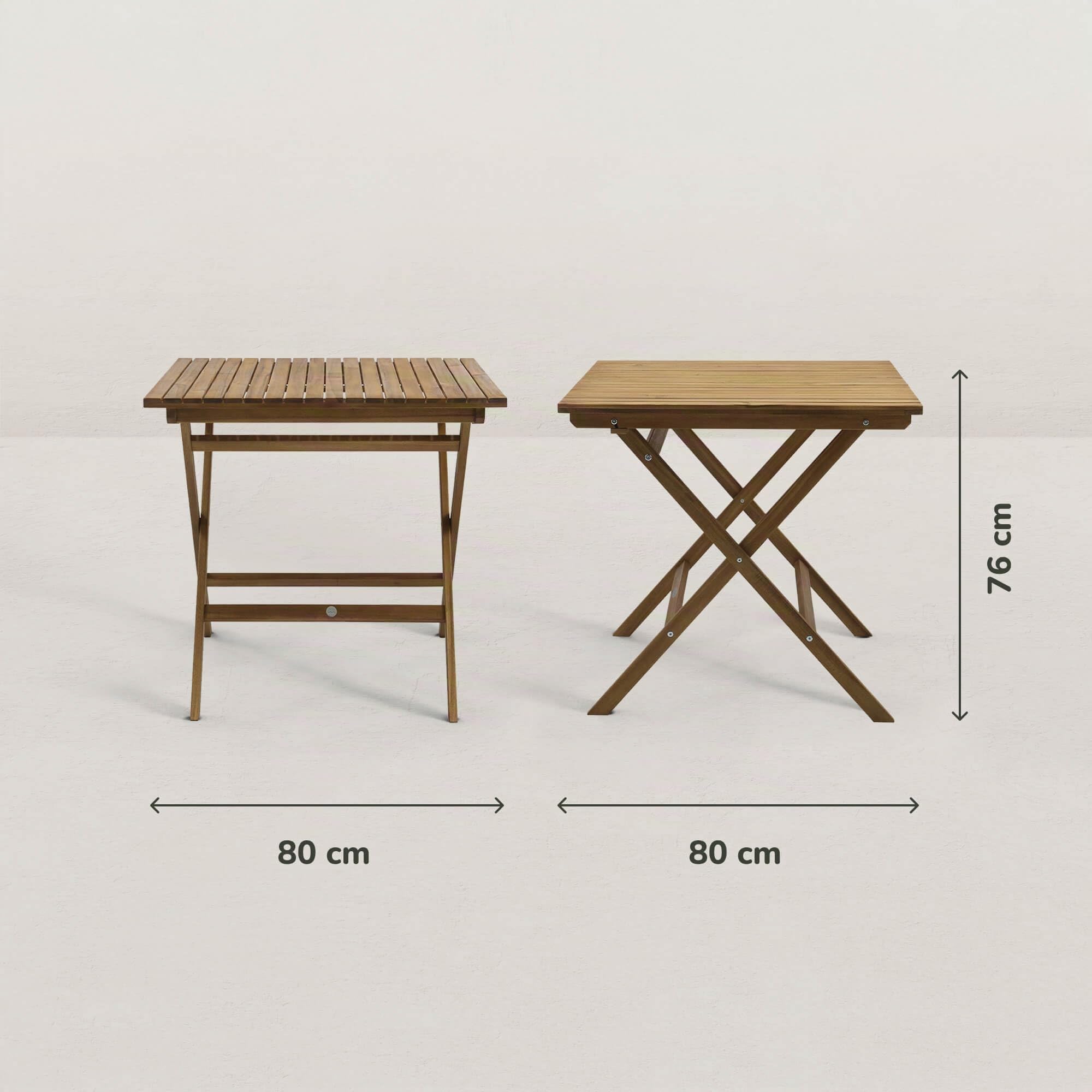 JJ. Table de Jardin en Bois Pliante 80 cm June - 2/4 pers. Plateau de 80 x 80 cm Idéal pour 2 à 4 Personnes Table idéale pour Un Balcon Bois Naturel Clair