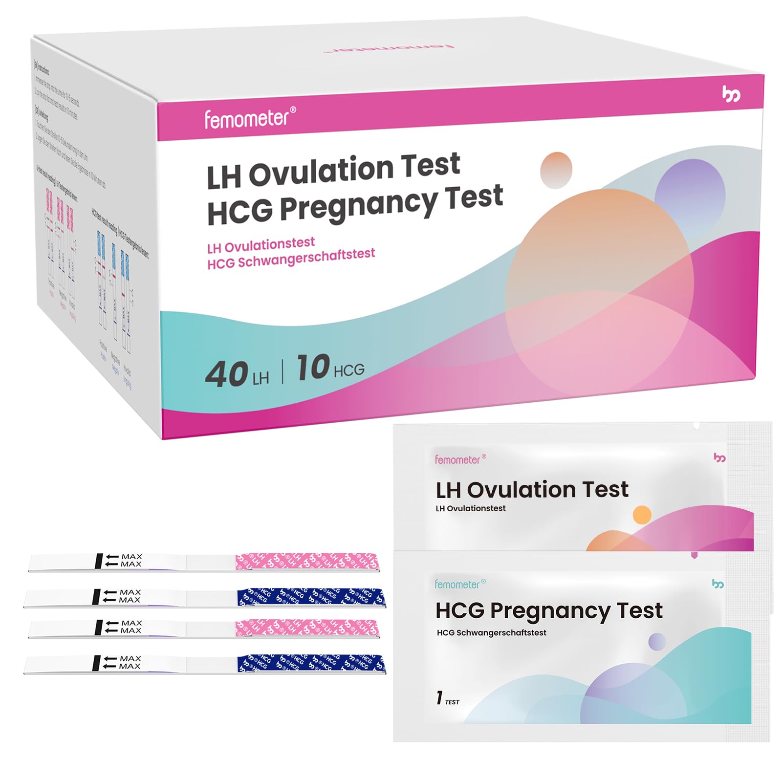 Femometer 40 Test d'Ovulation + 10 Test de Grossesse | Utilisation à Domicile, Compatible avec l’Application Femometer
