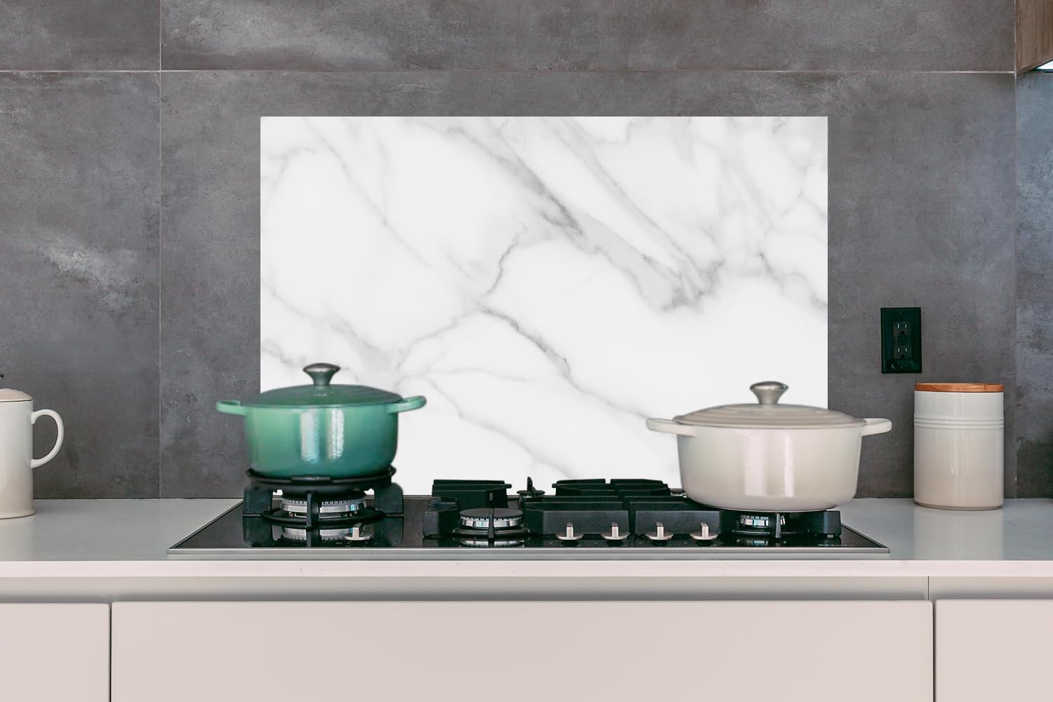 KitchenYeah® Spritzschutzplatte Für Die Küchenwand - Marmoroptik Grau, 60x40 Cm, Aluminium, Einfach Zu Reinigen & Ohne Bohren