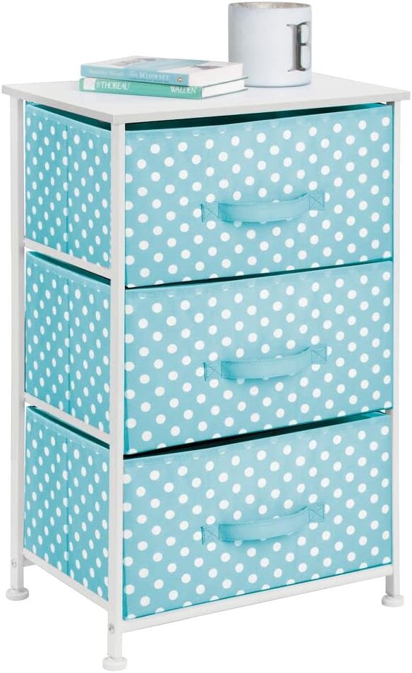Lіmіtеd Dіѕсоunt mDesign Wood Top/Steel Frame Modern Storage Dresser Chest Furniture with 3 Removable Fabric Drawers/Bins for Kids Bedroom, Playroom, Baby Nursery Organization - Spira Collection - Turquoise Blue/White Grеаtеѕt Prоduсt mDesign Wood Top/Steel Frame Modern Storage Dresser Chest Furniture with 3 Removable Fabric Drawers/Bins for Kids Bedroom, Playroom, Baby Nursery Organization - Spira Collection - Turquoise Blue/White