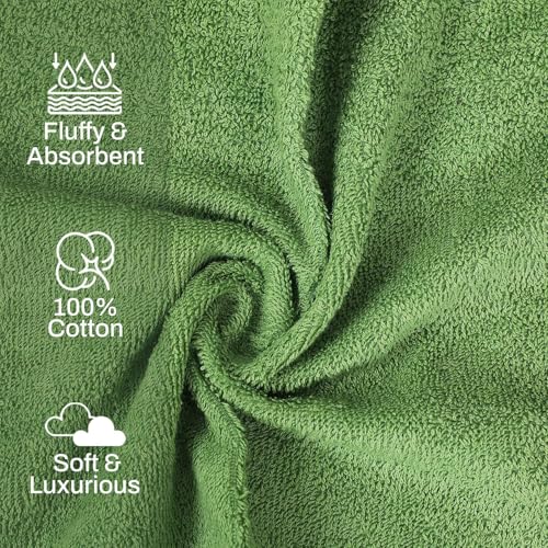 Image of Layers 100% Cotton Face Towels | 450 GSM Soft & Highly Absorbent | Aqua Plush Collection | Pack of 12 Super Soft Towels for Men & Women | 30 x 30 cm - Green
