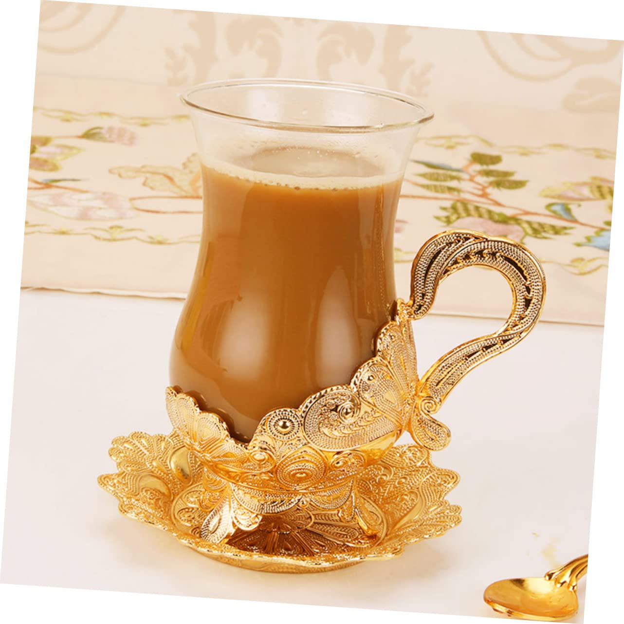 GLEAVI Juego De 3 Tazas De Vidrio De Aleación De Zinc Taza De Café Con Platillo Tazas Y Platillos Taza De Café Taza De Café Taza De Té Y Taza De Té