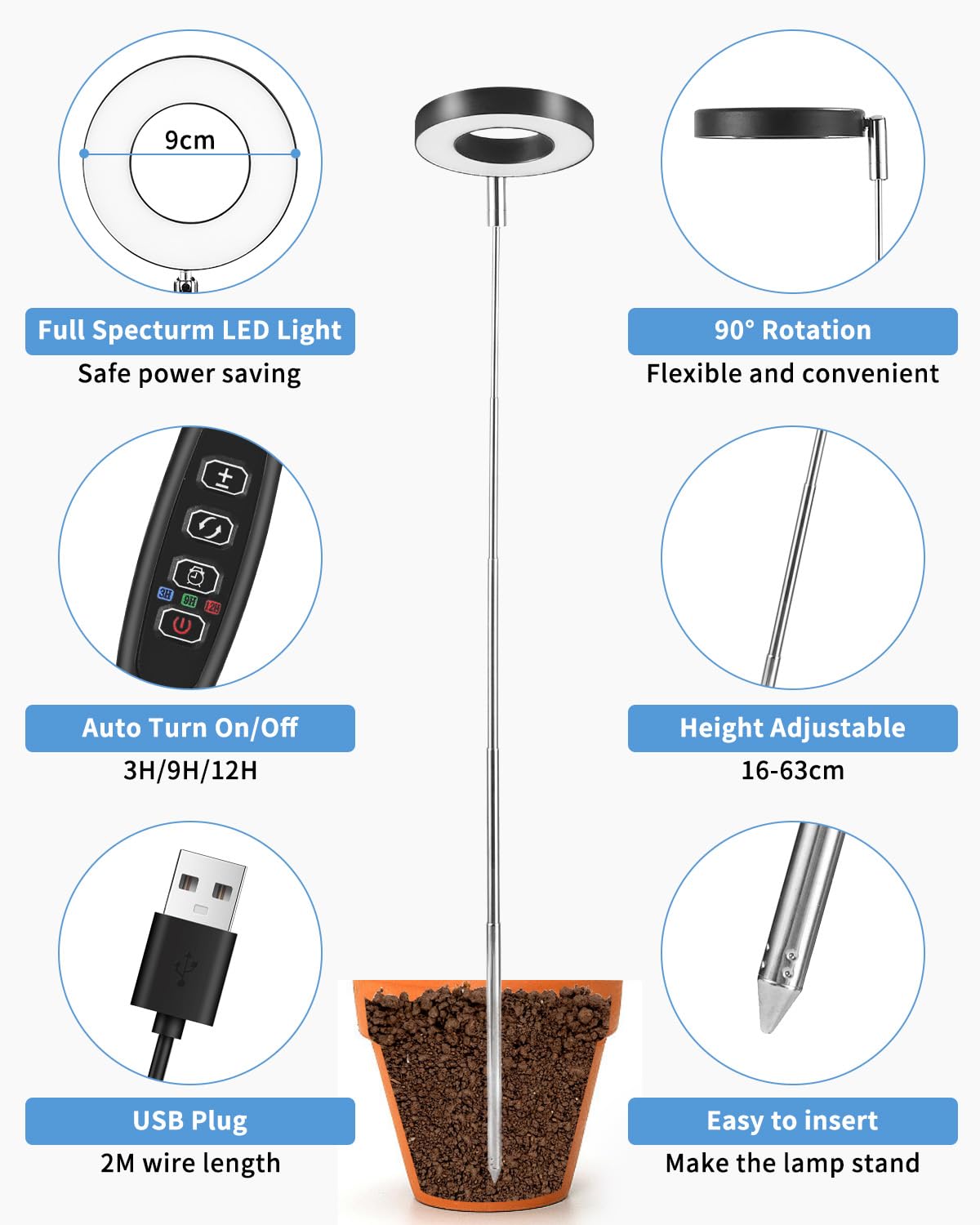 Grow Lights voor binnenplanten, 120 LED's Waterdichte led Grow Lights Full Spectrum, USB Plug-in Dimbare Auto Aan/Uit met 3 Timers Plant Light, voor binnenplanten Zaaien Veg Flower Grow Lamp (6.56ft
