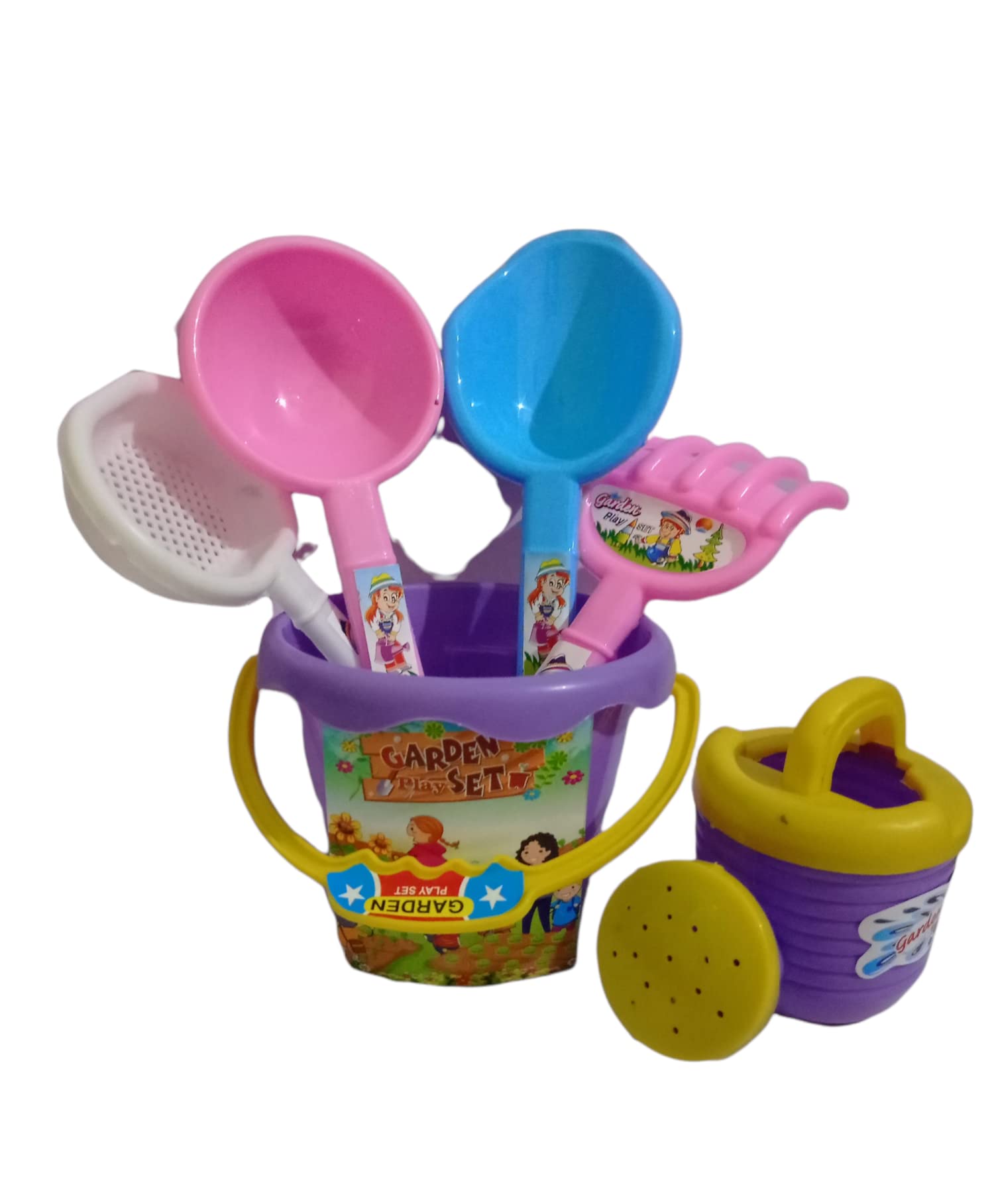 Garden/Beach Toys 6 Pcs Set for Little Kids, Plastic Material Sandpit Bucket, Beach Tool Kit. Pretend Play Set Sand Gardening Toys for Toddlers,Best Birthday Gift, Summer Gift.