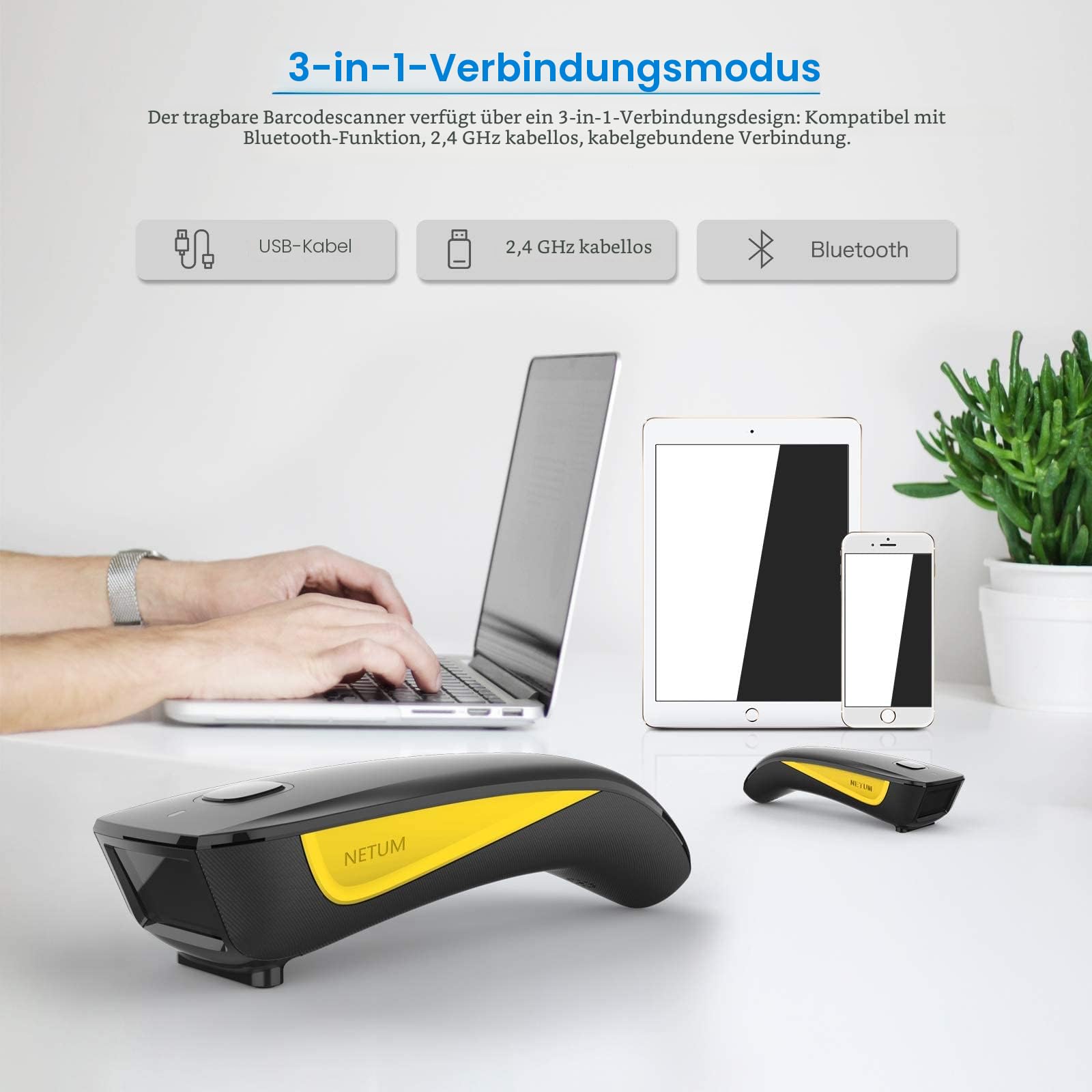 NETUM C750 Wireless Barcode Scanner Bluetooth 1D 2D QR Code für Inventar, Tablet iPhone iPad Android iOS PC POS