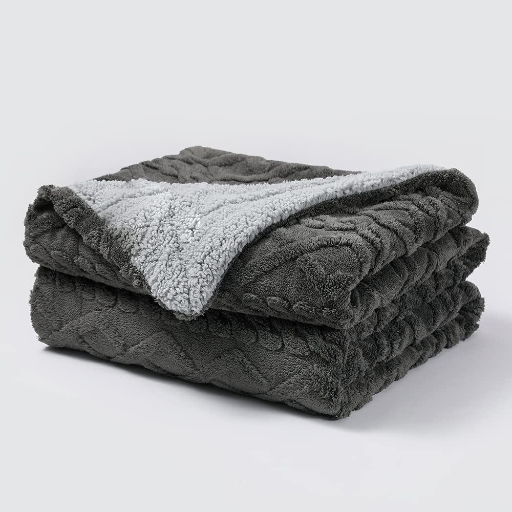 Pagnanno. - Sherpa Teddy Fleece Blanket - Fluffy Double Layered Bed and Sofa Throw - Thick, Warm & Extra Soft - For Families, landlords and Couples (Grey, King (200x240cm))