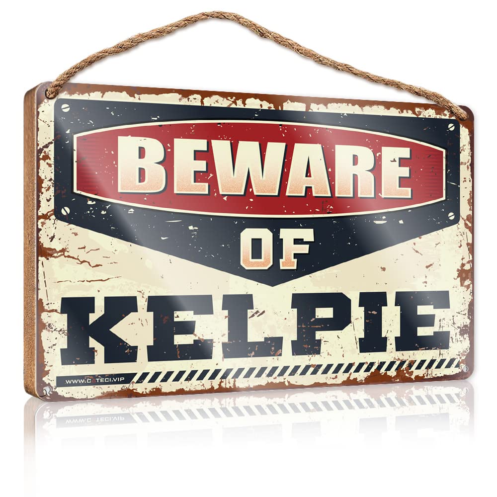 IBWNBBUSN Funny Room Signs Beware Of Kelpie Wooden Sign Hanging Wooden Plaque Hanging Bathroom Sign