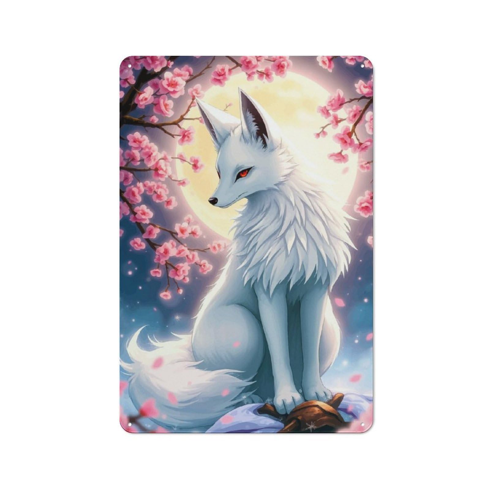 Junmoney Fox Under Cherry Blossoms Vintage Tin Sign 30X20cm For Garden Room Or Summerhouse, For A Newly Organised Room And Metal Sign Display