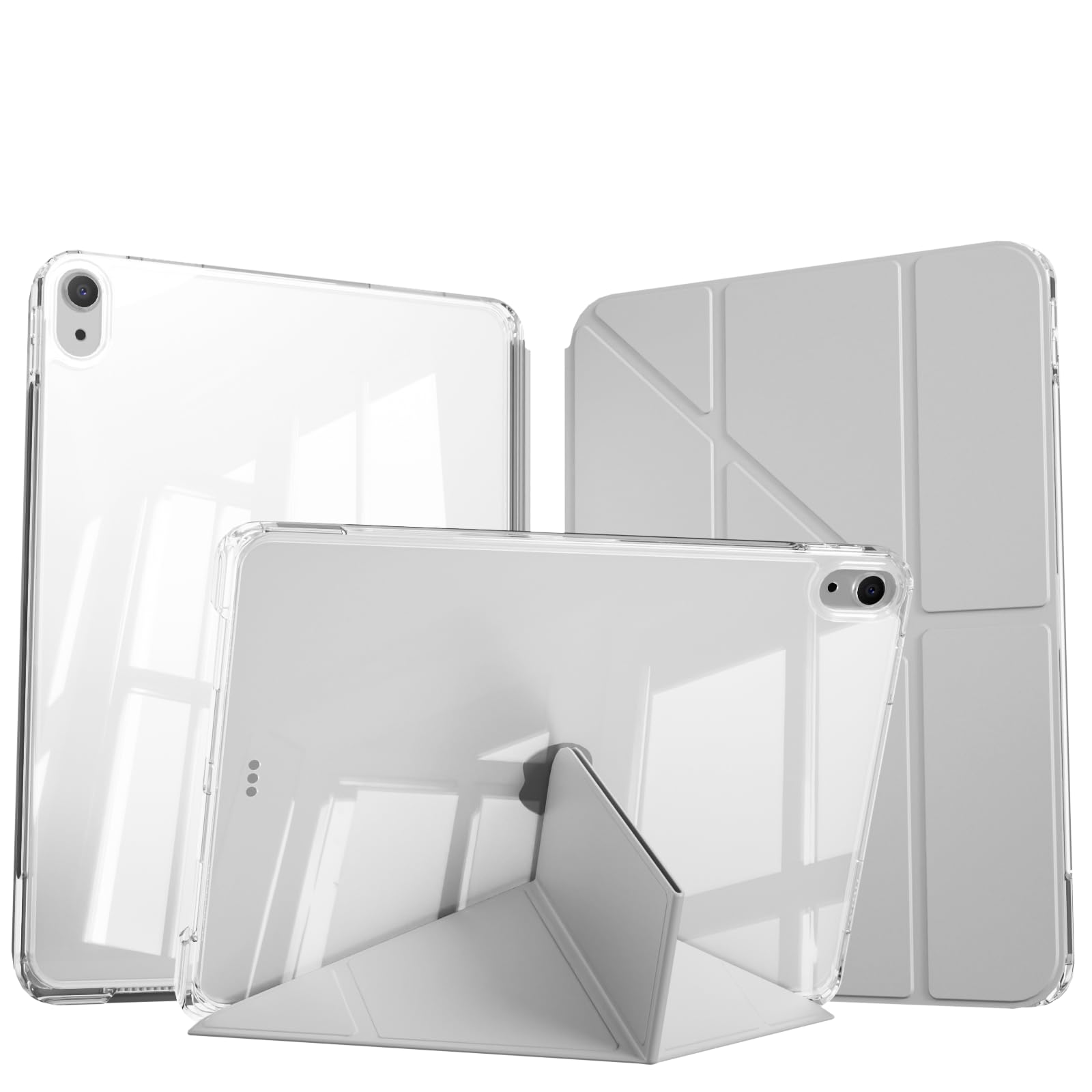 ZOPSGYU iPad 11世代 分離式 ケース (A16、2025) / iPad 10世代 ケース 2022 11/10.9インチ 透明バックカバー 三角形スタンド 横置き 縦置き 取り外し可能 耐衝撃 軽量 薄型 オートスリープ/ウェイク PC/TPU A3354/A3355/A3356 (グレー)
