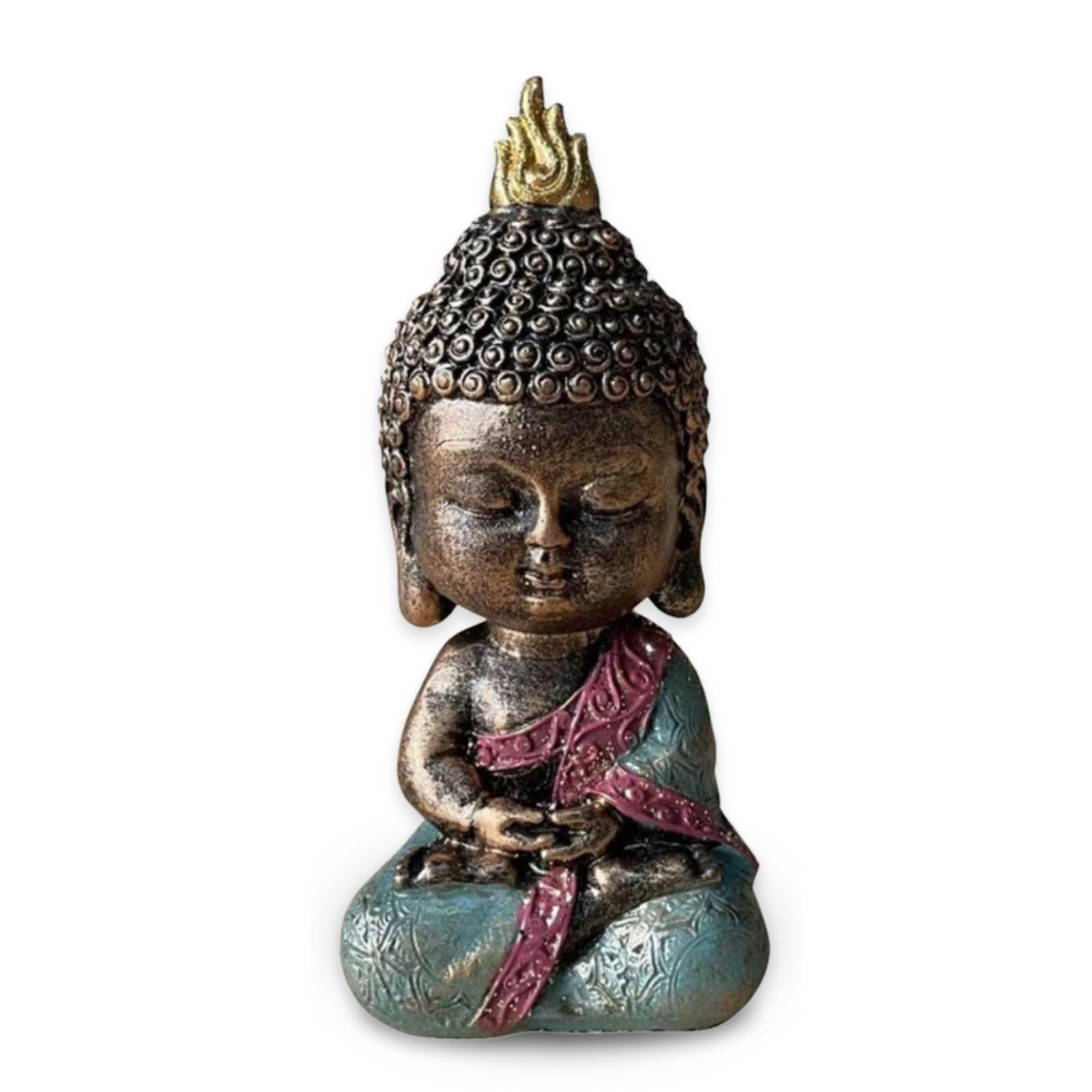 Zen'Light Baby Buddha Statue - Zen and Feng Shui Decoration - To Create A Relaxing and Spiritual Ambiance - Buddha Gift Idea - Height: 14 cm - Colour: Green and Brown