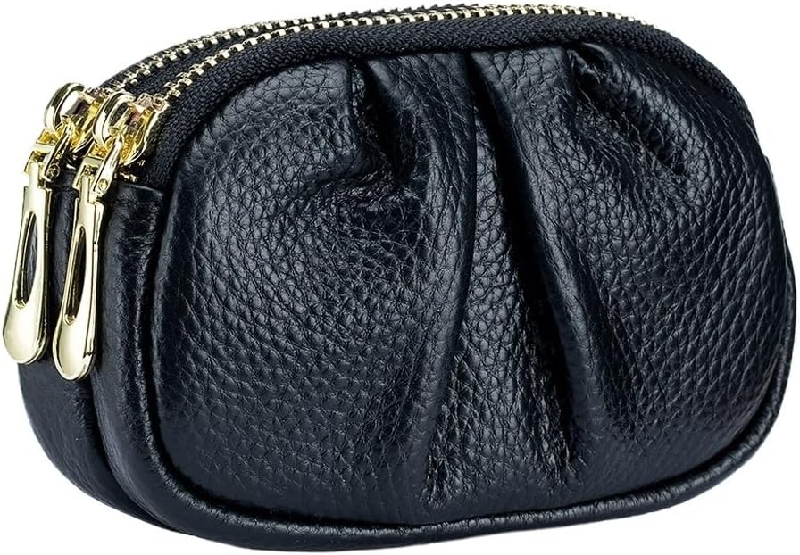 Small money bag zero wallet leather pleated zipper coin