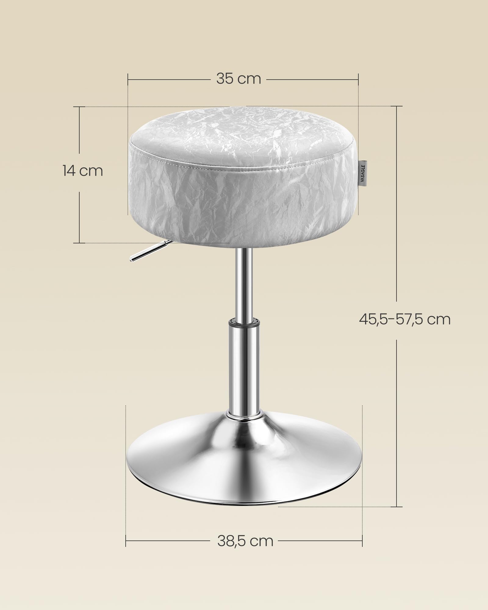 Sgabello Da Toeletta Girevole 360° In Velluto – Regolabile In Altezza, Pouf Per Trucco, Bagno E Soggiorno, Grigio Velluto